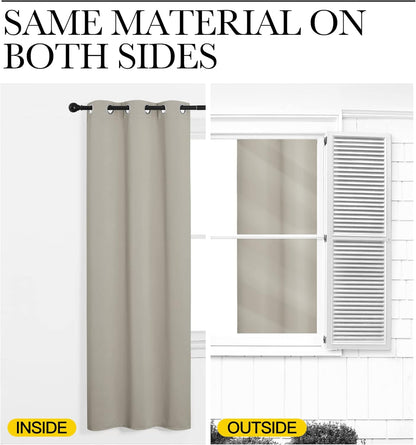 NICETOWN Room Darkening Short Curtain Panels - Thermal Insulated Grommet Drapes (Natural, 2 Panels, W34 x L45)
