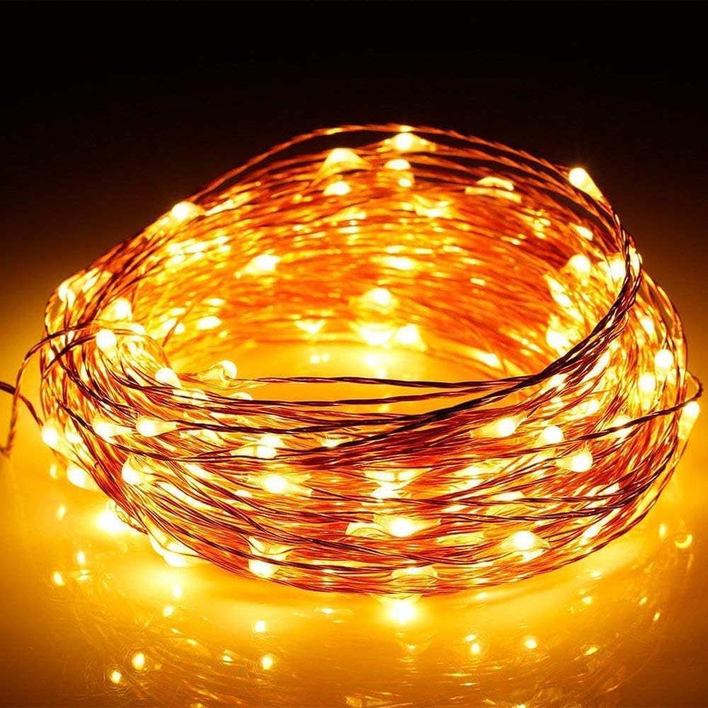 Skiennix 132 Feet Copper Wire String Lights - 400 LEDs, Dimmable Warm White, 8 Scene Modes for Indoor Decoration