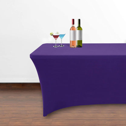 Obstal 6ft Spandex Table Cover for Standard Folding Tables - 2 Pack- Rectangular Fitted Tablecloth for Halloween Party Holiday Decorations, 72L x 30W x 30H Inches, Dark Purple