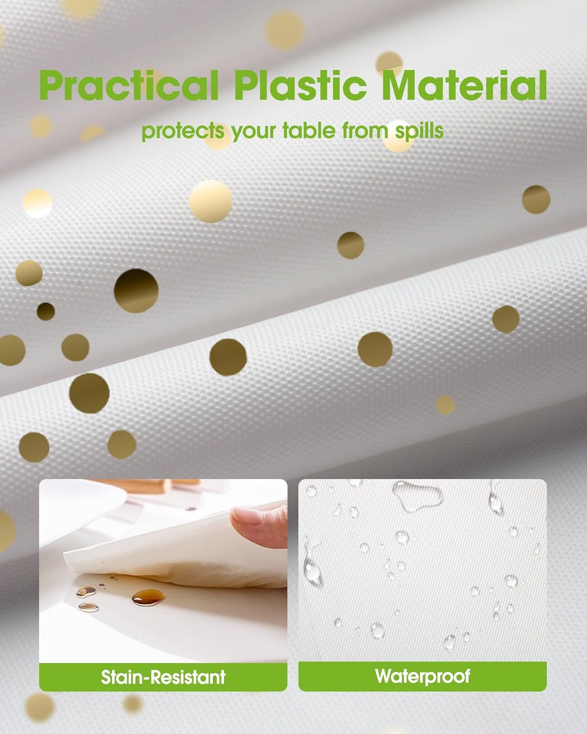 Pureegg Disposable Plastic Tablecloths - 10 Pack, 54 x 108 Inch, Sturdy & Leakproof, White Gold for Graduation Parties