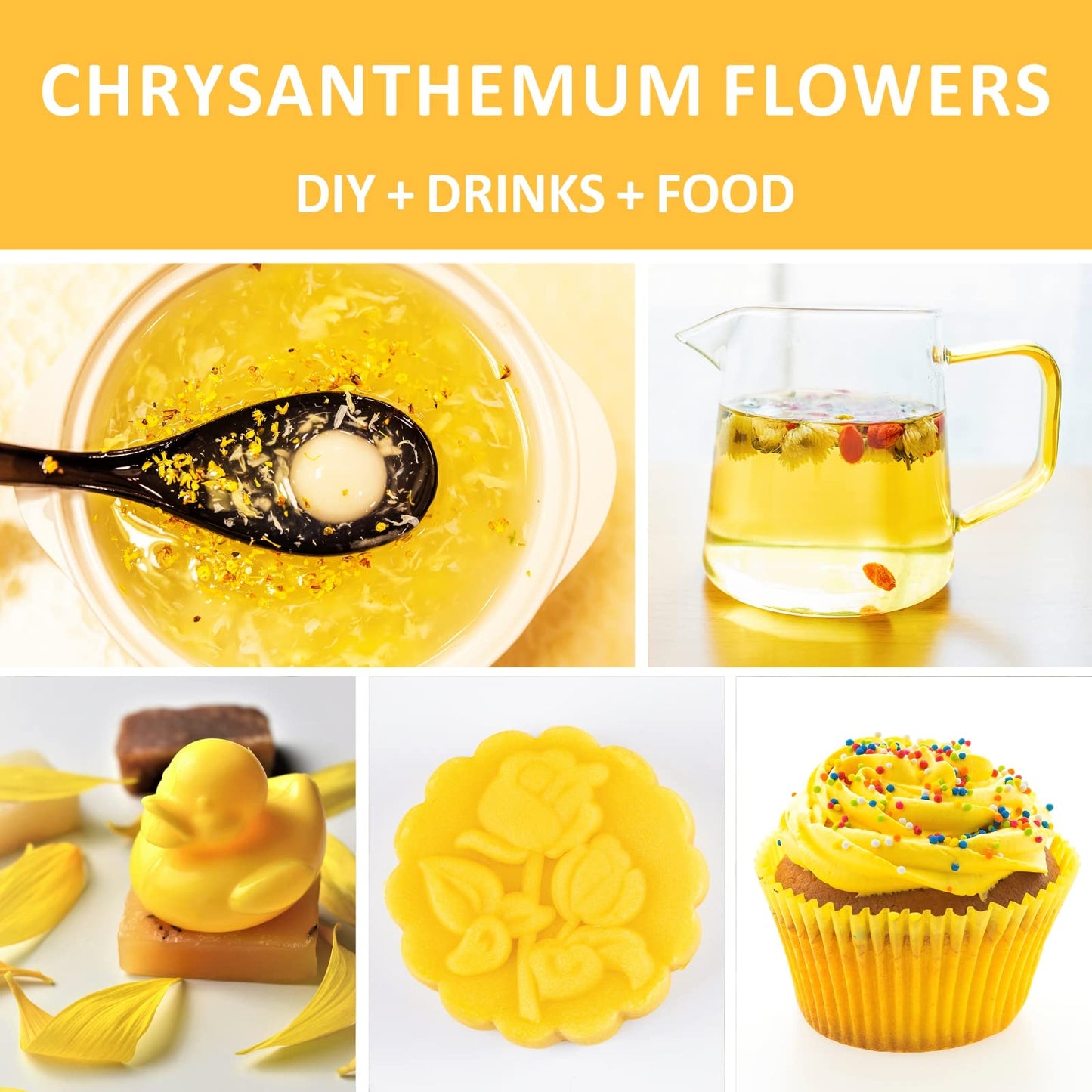 Chrysanthemum Tea, Yellow Chrysanthemum Edible Flowers, Dried Taiju Chrysanthemum Bulk, 菊花 Herbal Tea, Decaffeinated Natural Sweet, 1.4 oz