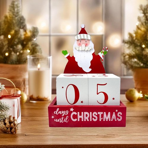 Christmas Countdown Blocks - Santa Claus Advent Calendar | Rustic Wooden Holiday Décor for Home