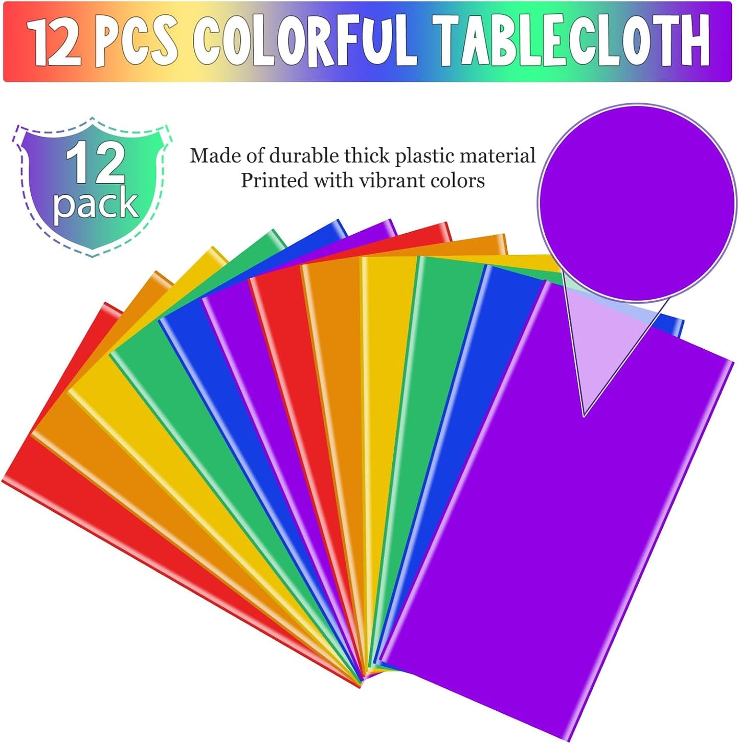 Regine Switzerland 12-Pack Disposable Rainbow Tablecloths - Colorful Rectangle Covers for Parties | 54 x 108 Inch