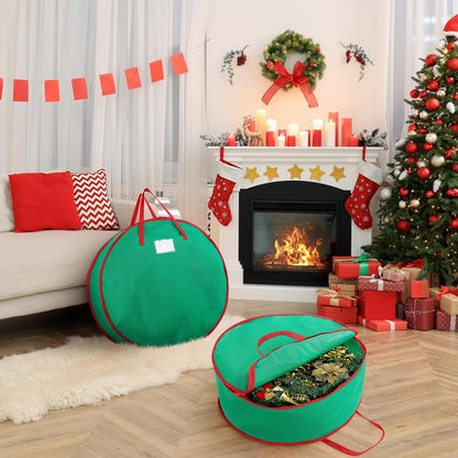Regine Switzerland 24-Inch Christmas Wreath Storage Bag - Durable Double Zipper & Card Slot - Green