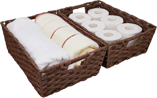 Onlytak Wicker Storage Baskets - Large Washable & Waterproof Set of 2 | 15" x 10.3" x 5.2", Brown