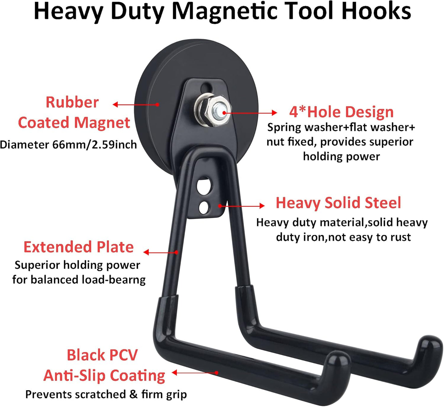 ULIBERMAGNET Heavy Duty Magnetic Hooks - Extra Large Tool Organizers for Workshop | 2 Pack (Black)