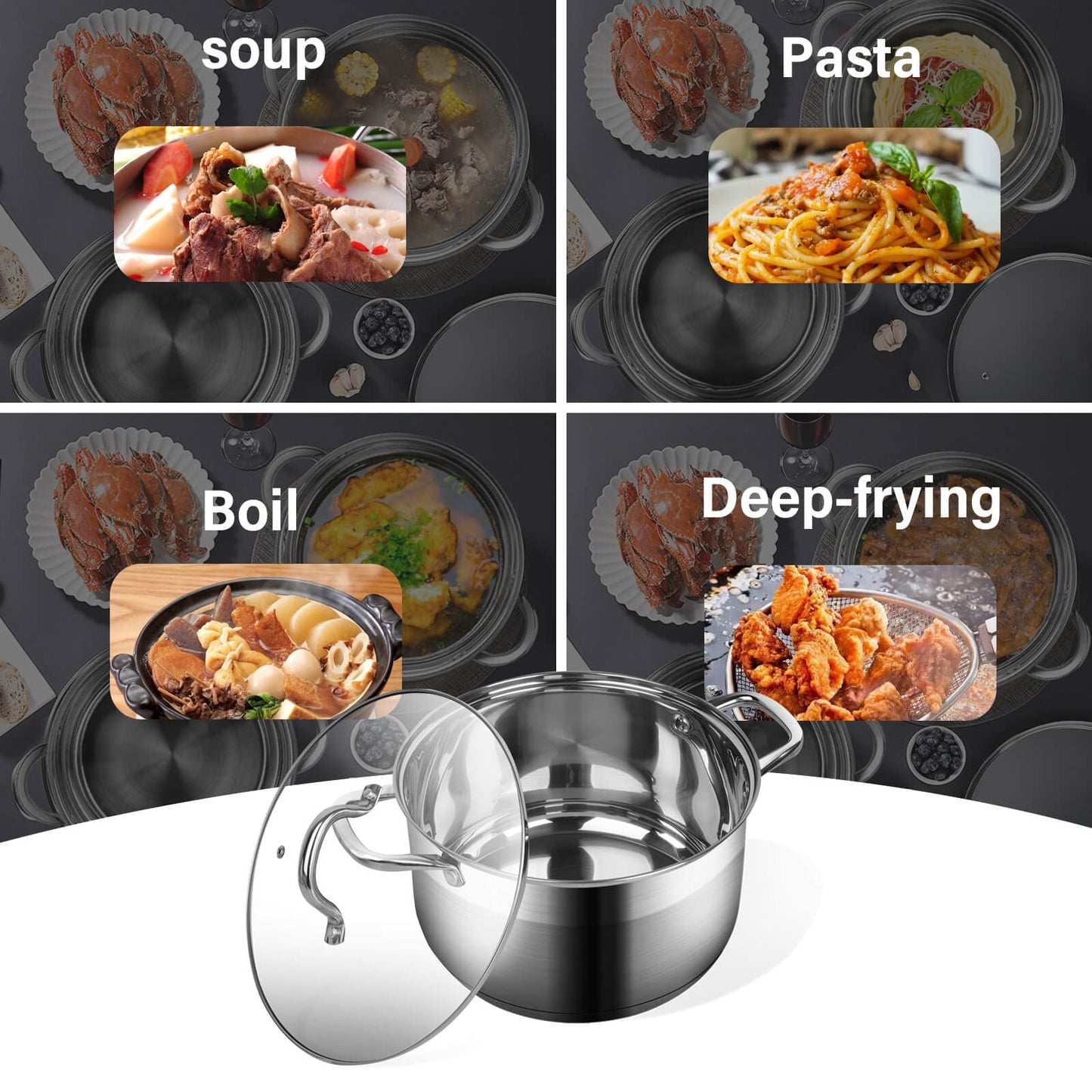 LEUGWAKN Stainless Steel Stock pot-10 Quart pot-Stockpots with Lid -Soup Pot-Induction Pot-Cookware-Cooking Pot-crock pot