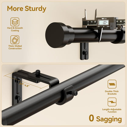 YaFex Adjustable Curtain Rods - Heavy Duty 1 Inch, 32-170 Inch, Black | Modern Design & Easy Installation