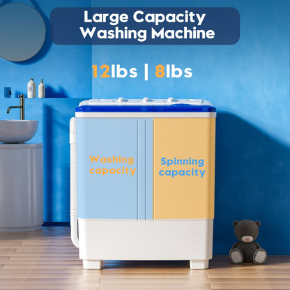 Auertech Portable Washing Machine, 20lbs Twin Tub Washer Mini Compact Laundry Machine with Drain Pump, Semi-automatic 12lbs Washer 8lbs Spinner Combo for Dorms, Apartments, RVs