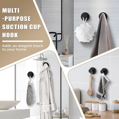 Matte Black Suction Cup Hooks by [Brand Name] - No-Drill Bathroom & Kitchen Towel Holders | 4-Pack for Smooth Surfaces