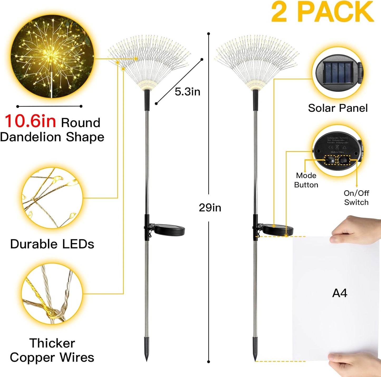 Suddus Solar Garden Lights - Waterproof 150LED Firework Fairy Lights for Outdoor Decor | 2-Pack Warm White
