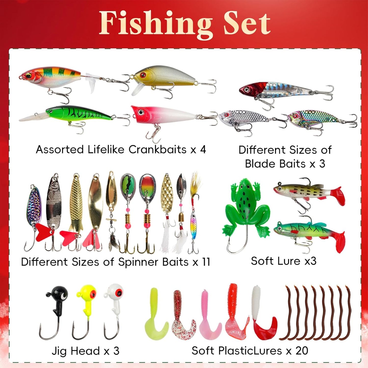 Advent Calendar 2025 Fishing Lure Set - 24 Soft & Hard Fishing Lures for Freshwater & Saltwater | Perfect Gifts for Men