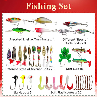 Advent Calendar 2025 Fishing Lure Set - 24 Soft & Hard Fishing Lures for Freshwater & Saltwater | Perfect Gifts for Men