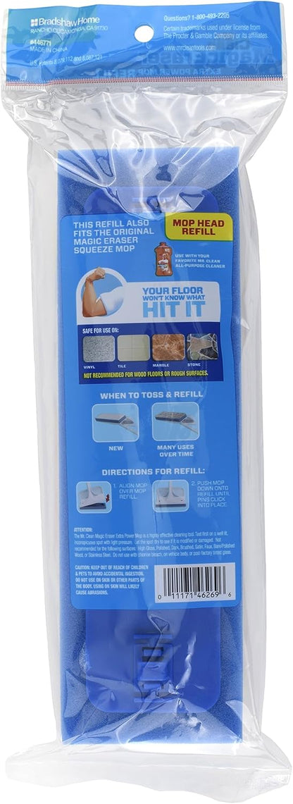 Mr. Clean Magic Eraser Mop Refill Head - Extra Power for Deep Cleaning | White/Blue