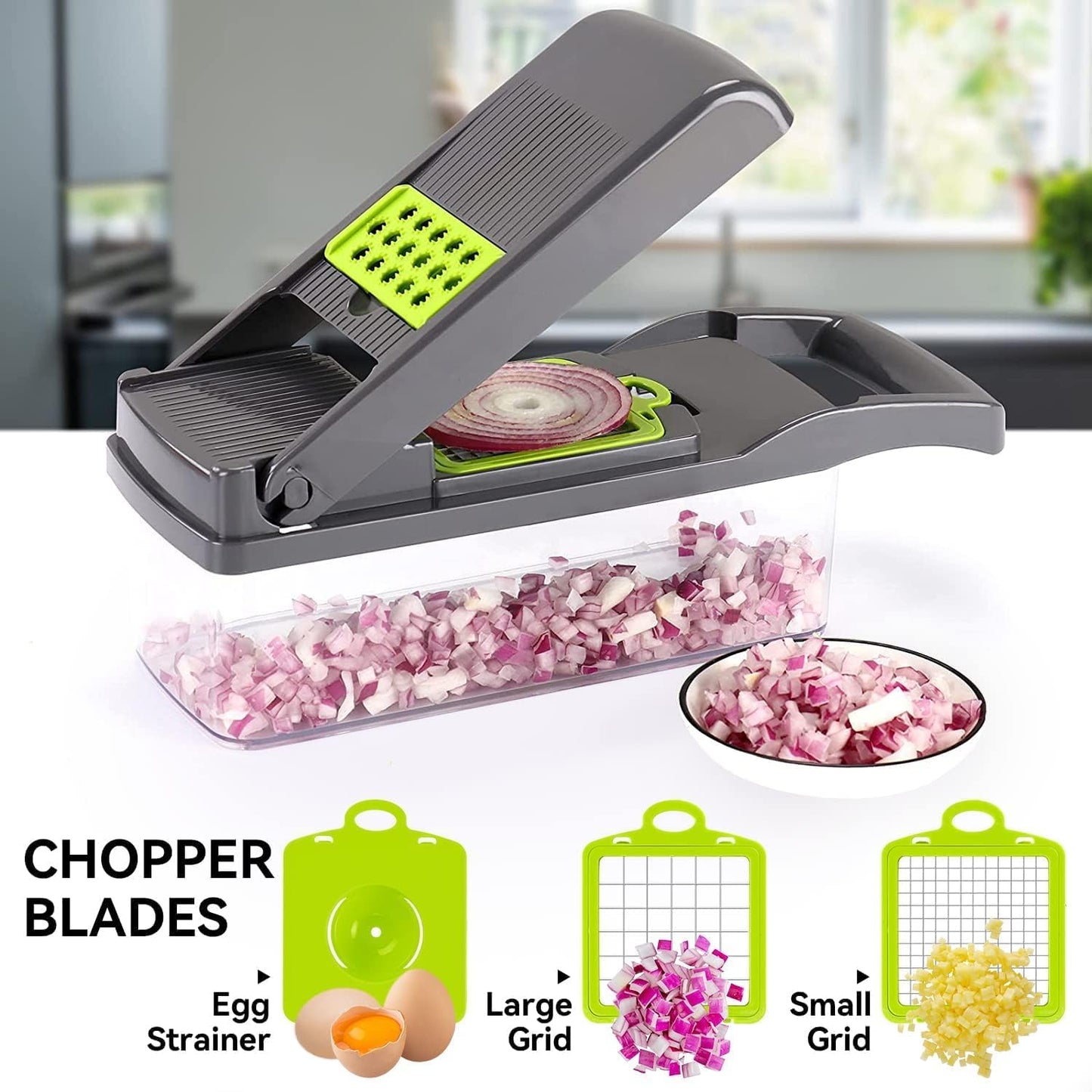 Skiennix Multi-Function Vegetable Chopper - 12-in-1 Pro Veggie Slicer & Dicer with Container for Easy Meal Prep