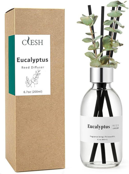 Clesh Eucalyptus Reed Diffuser Set - 6.7 oz Home Fragrance with Sticks | Elegant Bathroom Decor