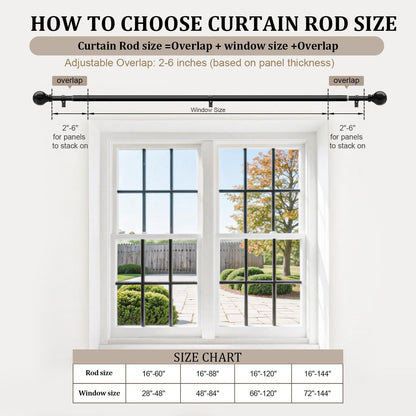Skiennix Black Curtain Rods - Heavy Duty Metal Adjustable 72-144 Inch for Blackout Window Treatments