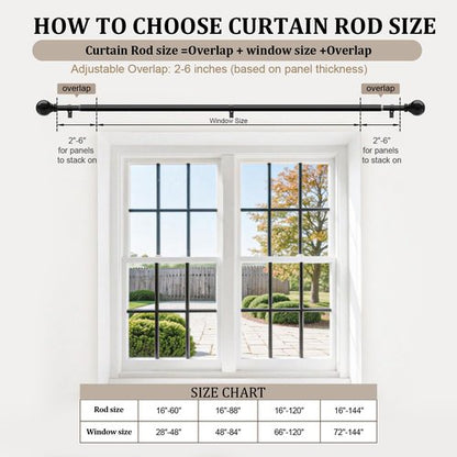Black Curtain Rods for Windows 72 to 144 Inch 1" Diameter Heavy Duty Metal Adjustable Extra Long Blackout Traverse Window Treatment Rods with Decorative Finials Doorway Living Room Bedroom Kitchen