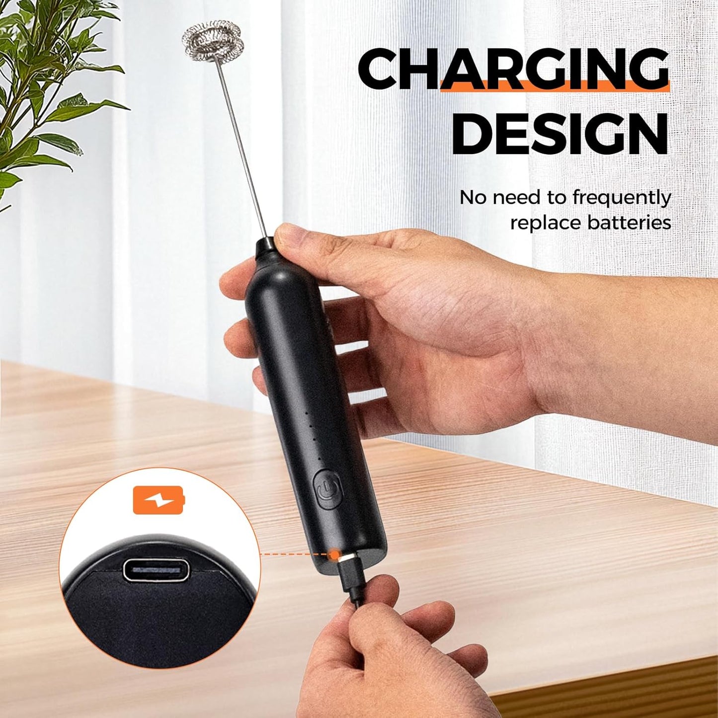 Skiennix Milk Frother - Rechargeable Handheld Electric Whisk for Coffee & Matcha | 3 Speed Foam Maker (Black)