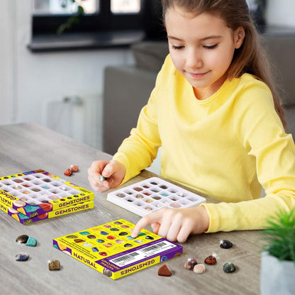 Rocks Collection 25PCS Rock & Mineral Education Set - Gemstones, Healing Chakra Stones & STEM Guide