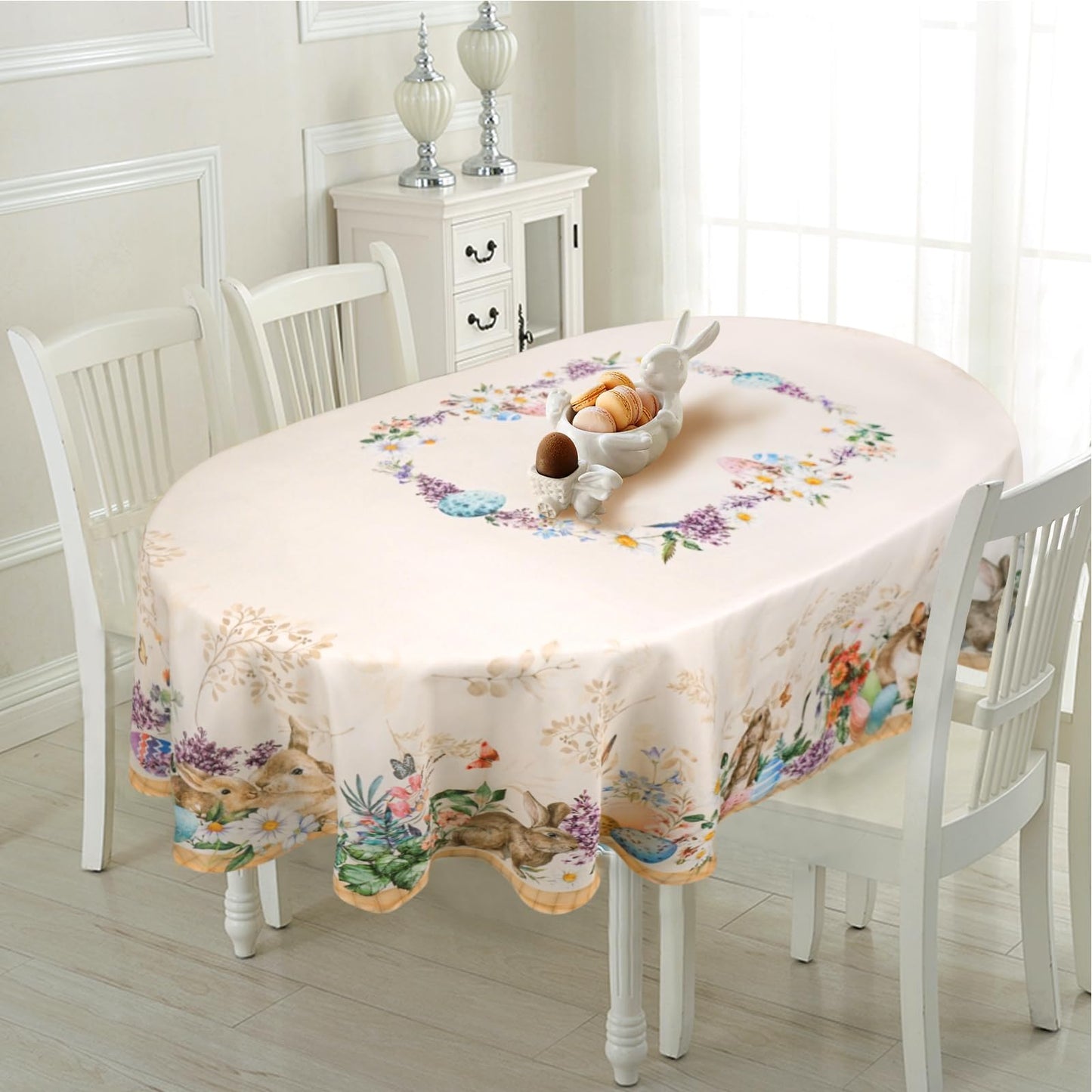 uwdfnwuif Easter Oval Tablecloth 60" x 120" Waterproof Fabric Spring Easter Bunny Table Cloths for Indoor Outdoor Kitchen Dining