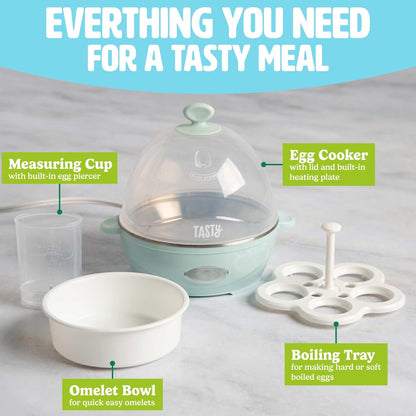 Tasty Mini Egg Cooker - 5-Egg Capacity for Perfect Hard Boiled Eggs & Omelets | Auto Shut Off, Aqua