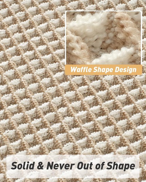 Upgraded Waffle Bath Mats Set of 2, Super Absorbent Non Slip Bath Mats for Bathroom Floor, Washable Boho Bathroom Rugs Set 2 Piece with Tassels, Soft Bathroom Mat Set, 17" x 24" (2 Pack), Brown Cream