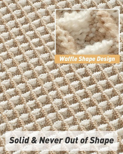 AMOAMI Upgraded Waffle Bath Mat, Super Absorbent Non Slip Bath Mats for Bathroom Floor, Machine Washable Bathroom Rugs with Tassels, Rubber Backed Bathroom Mats, Ultra Soft, 18" x 30",Brown & Cream