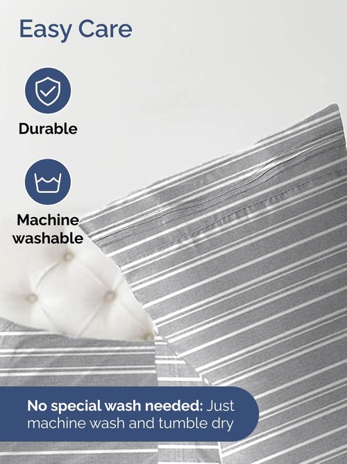 Extra Deep Full Fitted Sheet - Hotel Luxury Single Fitted Sheet Only - Easily Fits 18 inch to 24 inch Mattress - Ultra Soft, Wrinkle Free with Extra Deep Pockets - Breathable & Comfy - Grey Stripes