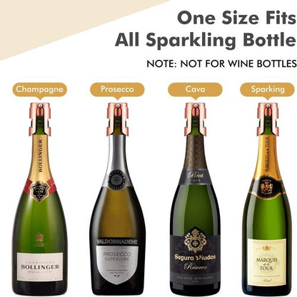 HYZ Champagne Stoppers - Stainless Steel Sparkling Wine Bottle Stopper with Pure Silicone Air Tight Seal - Professional Wine Saver for Champagne，Prosecco and Cava (2Pack Rose Gold)