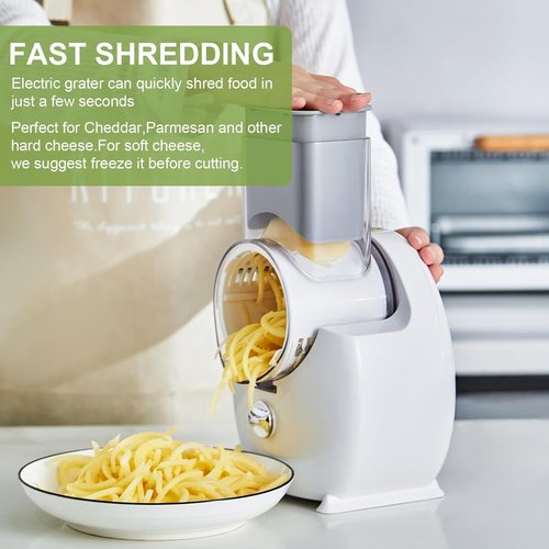 JueRum Electric Cheese Grater,2025 Upgrade Electric Vegetable Slicer Shredder with 3 Changeable Blades,Salad Shooter Electric Slicer/Shredder,Electric Cheese Grater for Block Cheese Fruit Veggies Nuts