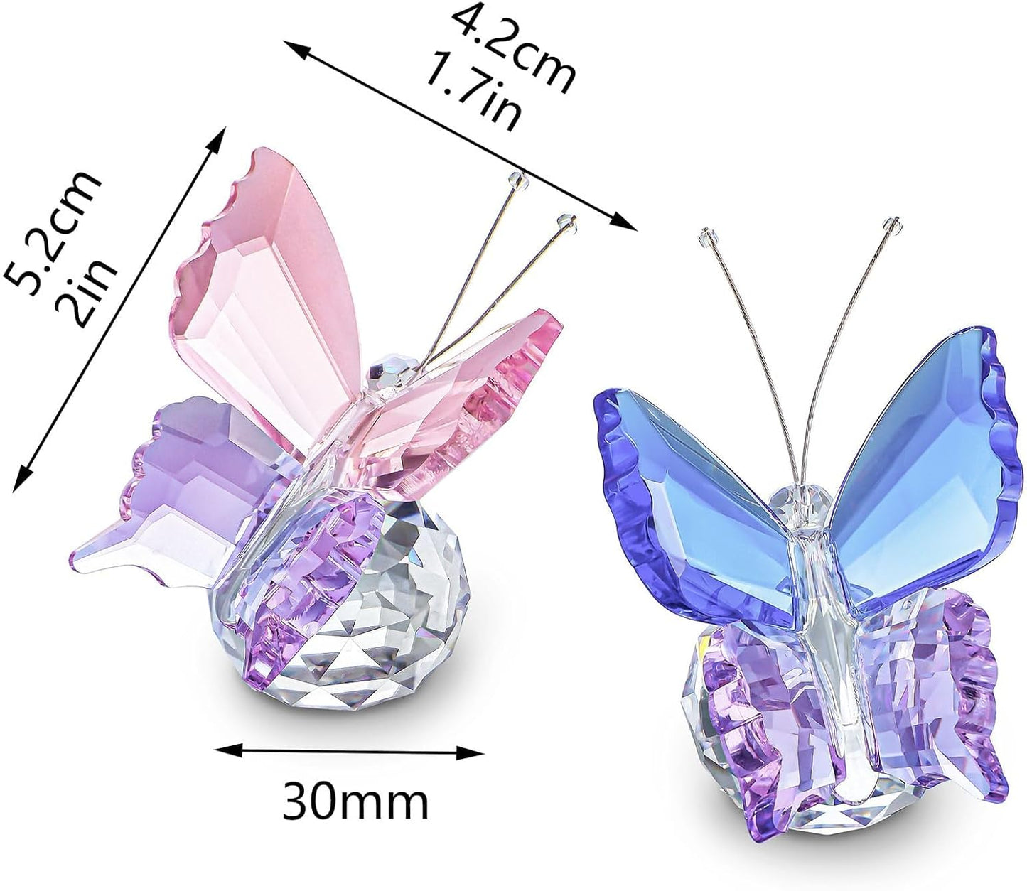 Skiennix Crystal Butterfly Figurines - Elegant Clear Ball Base | 2-Piece Collectible Set for Weddings & Gifts