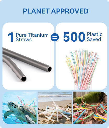 Titanium Straws by Heavy-Duty - Reusable 8.5" Metal Straws for 20 oz Tumblers | Eco-Friendly, BPA-Free with Cleaning Brush