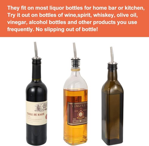 AOZITA 48 Pack Stainless Steel Classic Bottle Pourers Tapered Spout - Liquor Pourers with Rubber Dust Caps