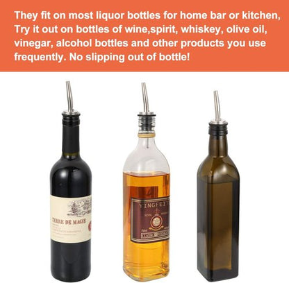 AOZITA 48 Pack Stainless Steel Classic Bottle Pourers Tapered Spout - Liquor Pourers with Rubber Dust Caps
