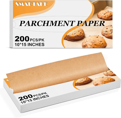 SMARTAKE Pop-Up Parchment Paper Sheets - 200 Pcs Non-Stick Baking Paper, 10.7x15 Inch, Unbleached
