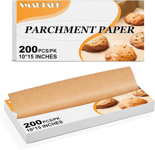 SMARTAKE Pop-Up Parchment Paper Sheets - 200 Pcs Non-Stick Baking Paper, 10.7x15 Inch, Unbleached