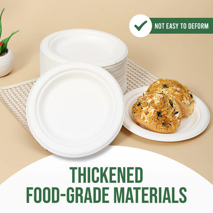 TaidMiao Dessert Plates, 100 Pack Small Paper Plates, Paper Plates 6 Inch – 100% Compostable Plates, Water & Oil Proof Disposable Plates, Microwavable Perfect Paper Plate For Party - White