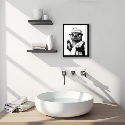 SYWENNOI Framed Black and White Bathroom Canvas Art - Funny Otter Bath Decor | Ready to Hang 8x10 Inches