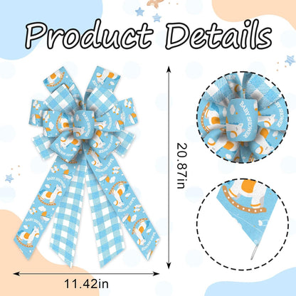 Skiennix Large Baby Shower Bows - Blue Burlap Ribbon Wreath Decorations for Gender Reveal & Birthdays