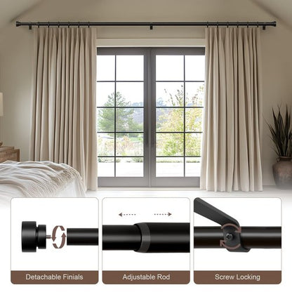 Lootkell Black Curtain Rods for Windows 48 to 84 Inches Adjustable Heavy Duty 1" Diameter Window Curtain Rod with Decorative Finials for Outdoor Farmhouse Bedroom Kitchen Living Room