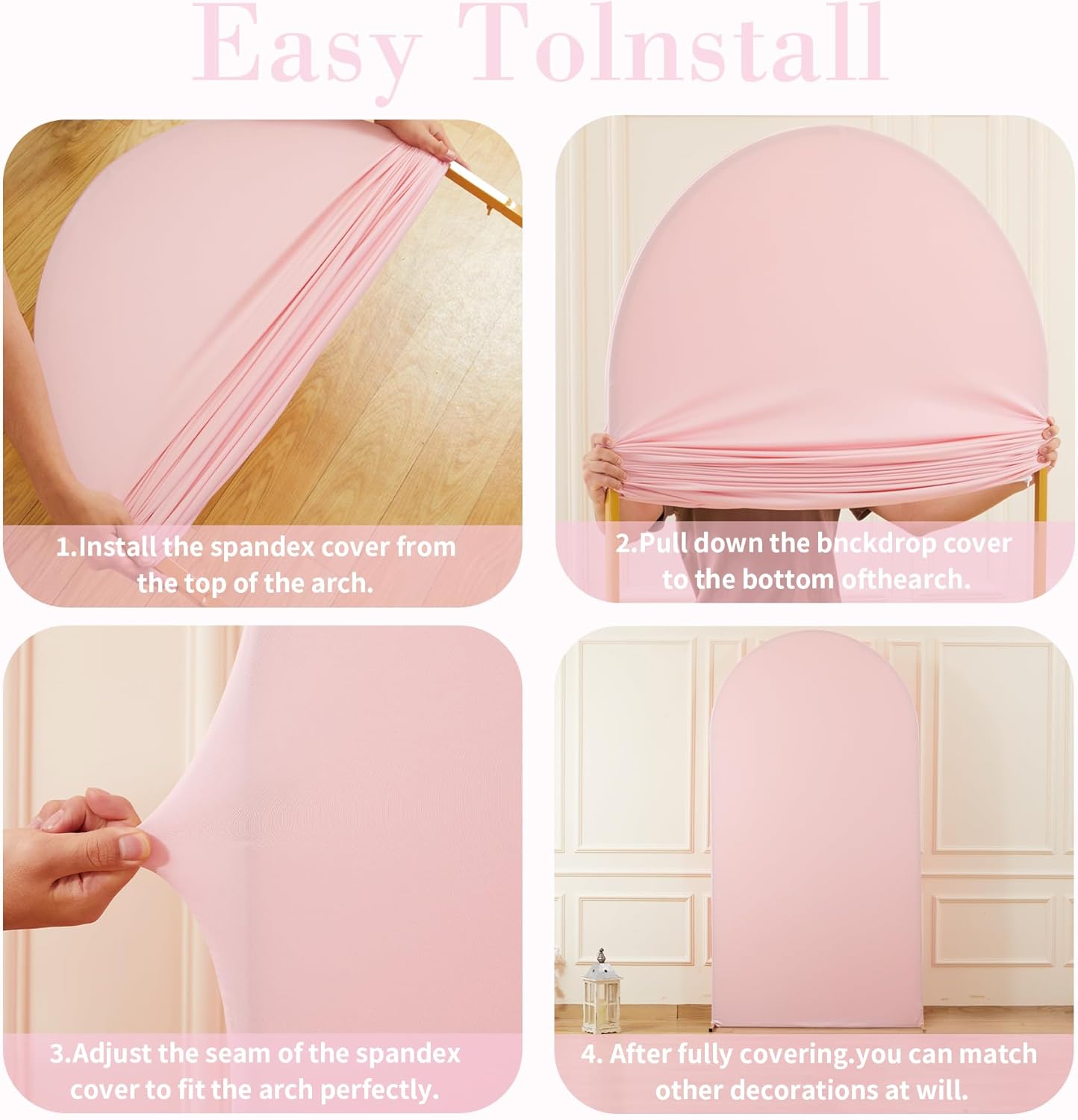 Skiennix Pink Arch Cover Set - 7.2ft & 6ft Spandex Backdrop for Weddings & Parties