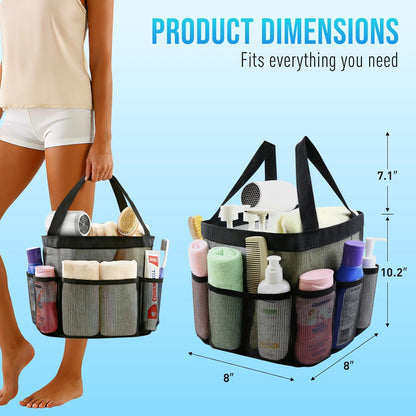 Skiennix Mesh Shower Caddy - Portable Tote Bag with 8 Pockets for Dorm, Gym, Beach & Camping | Rose Red