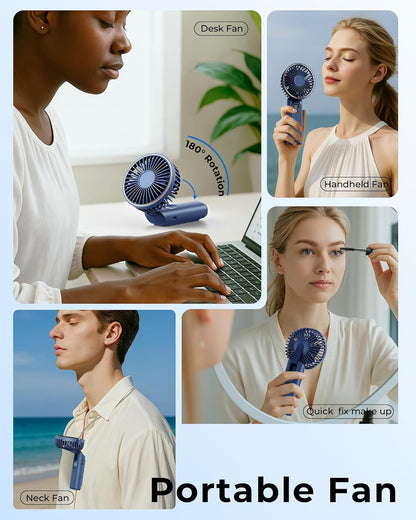TUNISE Portable Handheld Fan - Rechargeable 4000mAh Battery | 180° Adjustable, 6-Speed, Quiet Design