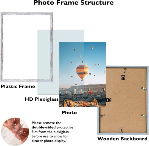 JCJMY 10x16 Rustic White Picture Frame - Wall Mountable for Horizontal or Vertical Display | Shatter-Resistant Plexiglass