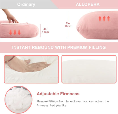 ALLOPERA Pregnancy Pillow - Full Body 57-Inch Maternity Support for Back, Neck & Belly | Pink Milk Fiber Cover