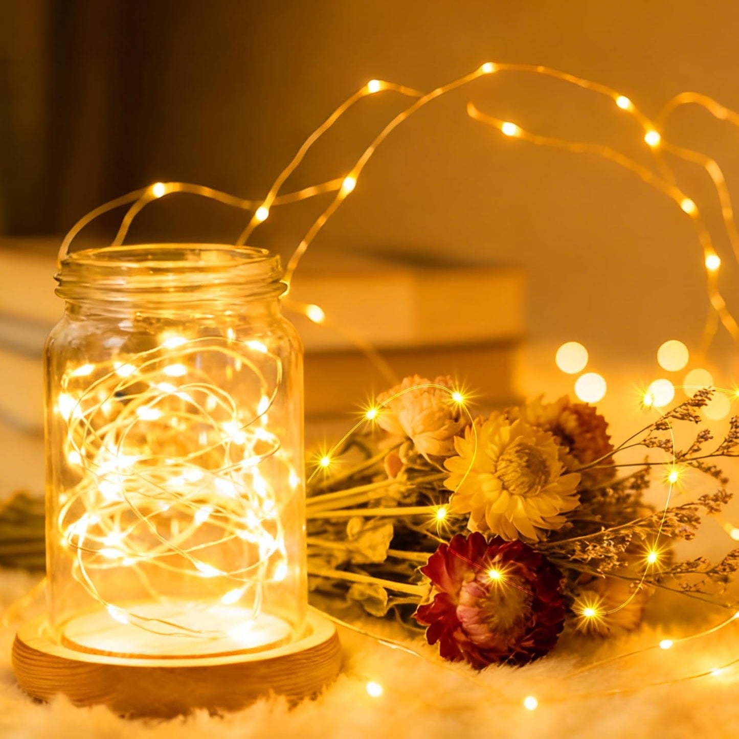 Skiennix Fairy String Lights - 16ft 50 LED Copper Twinkle Lights with Remote & Timer | Waterproof for Indoor & Outdoor Decor