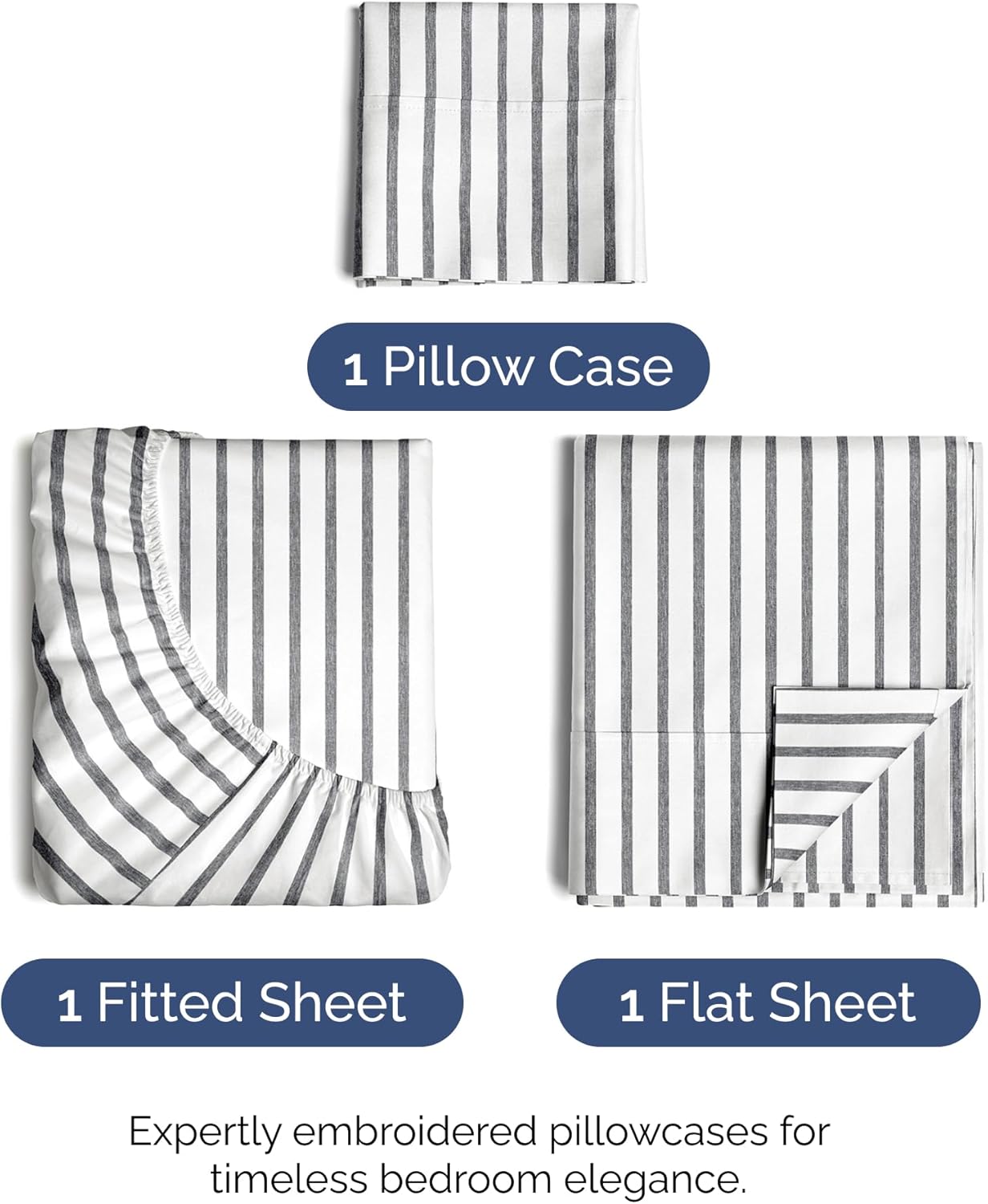 Skiennix Twin Size Sheet Set - Comfy Cooling Bed Sheets | Luxury Hotel Quality - Deep Pockets, Soft, Grey Stripes