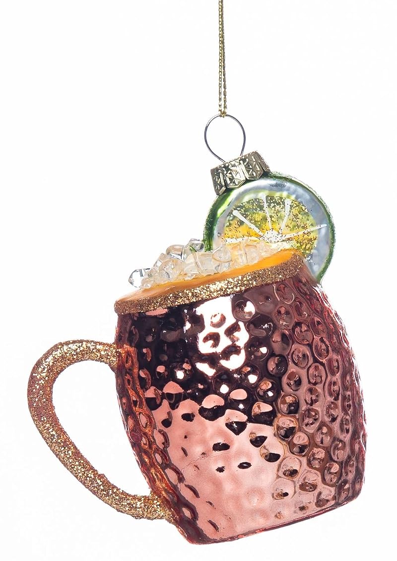 Set of 2 Glass Moscow Mule Ornament - Hand Painted Cocktail Christmas Decorations