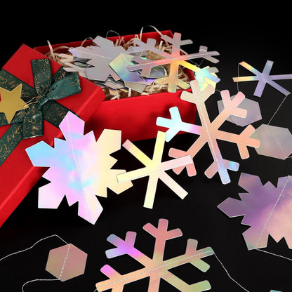 Skiennix 52 Ft Snowflake Garland Decorations - Holographic Twinkle Hanging Streamer for Events